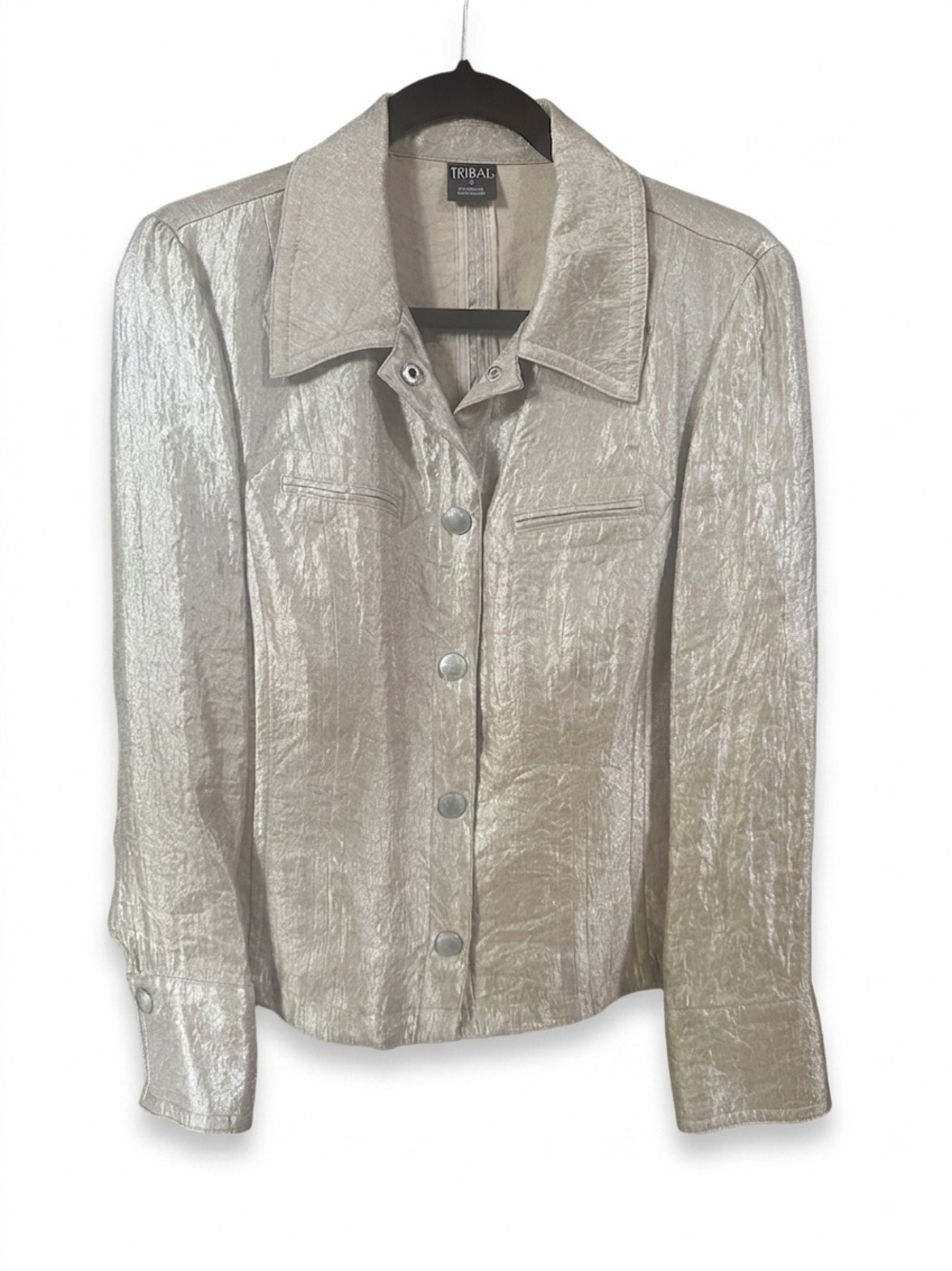 Vintage - Tribal Metallic Gold Silver Button-Front Shirt Jacket